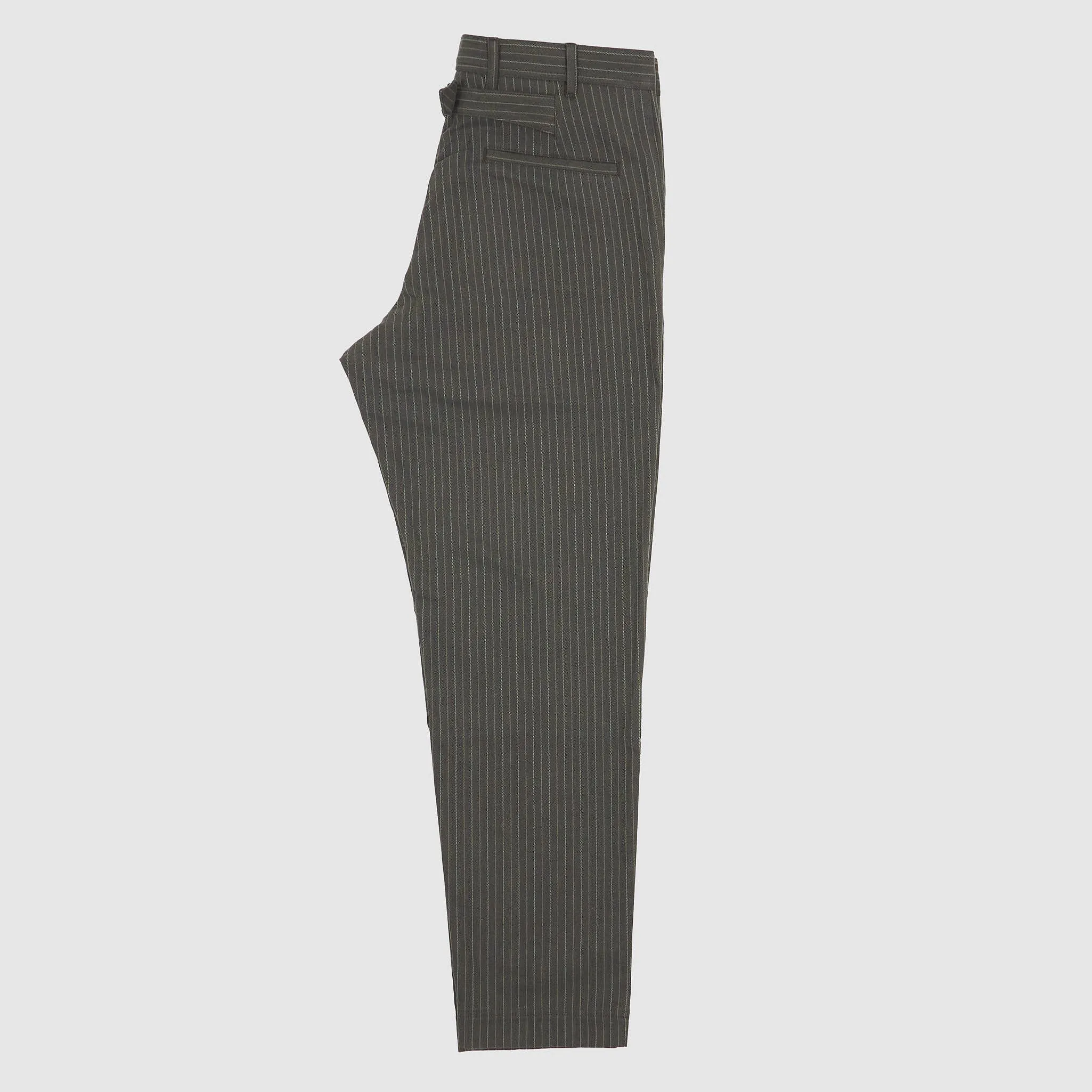 Hansen Loose Fitted Buckle Back Herringbone Pinstripe Cotton Chinos