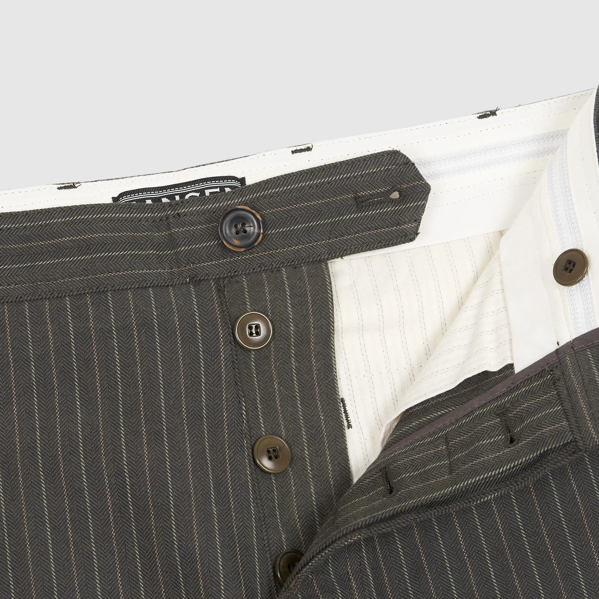 Hansen Loose Fitted Buckle Back Herringbone Pinstripe Cotton Chinos