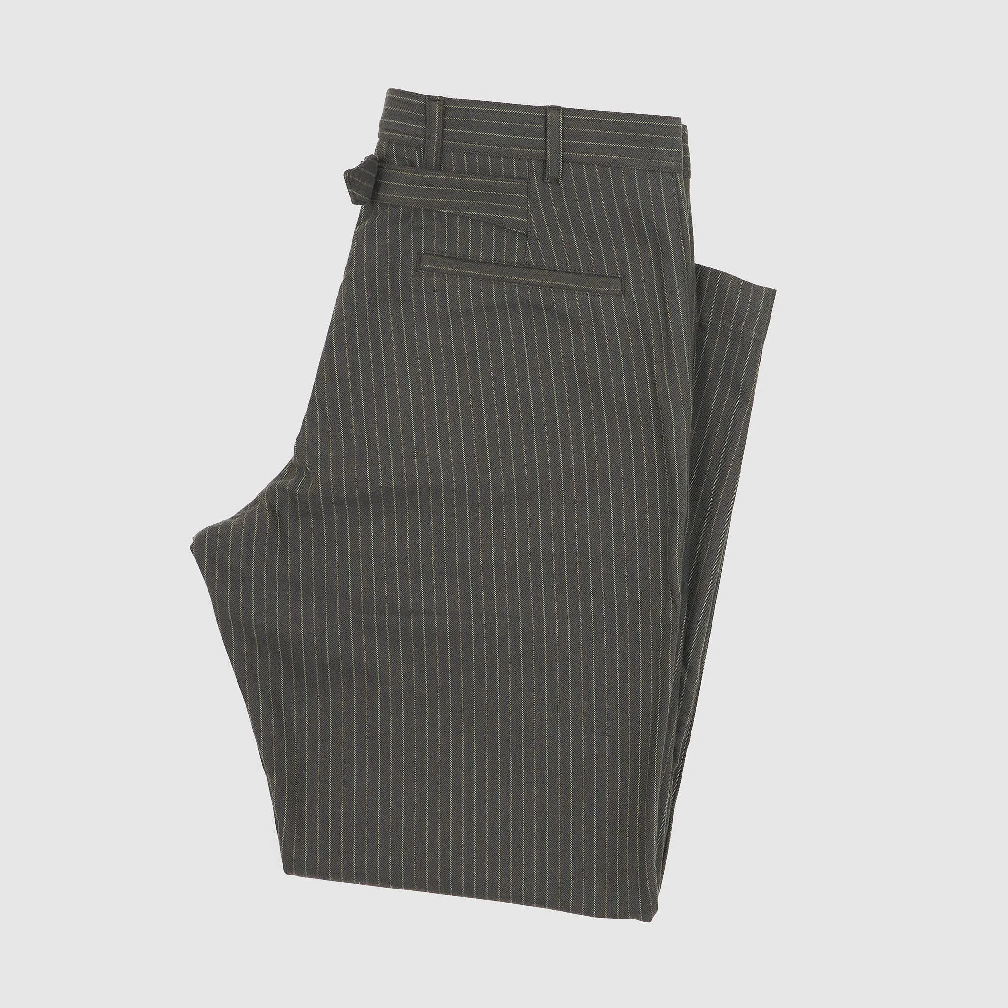 Hansen Loose Fitted Buckle Back Herringbone Pinstripe Cotton Chinos