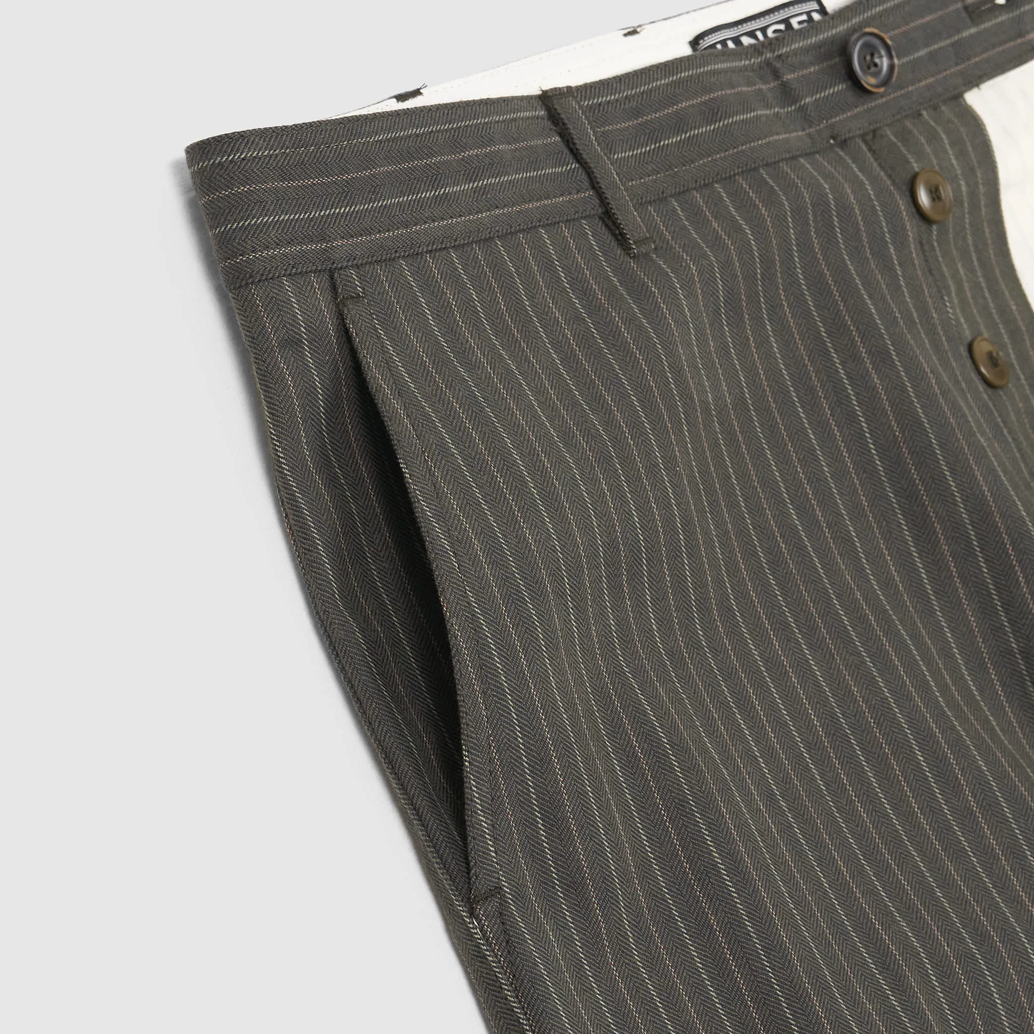 Hansen Loose Fitted Buckle Back Herringbone Pinstripe Cotton Chinos