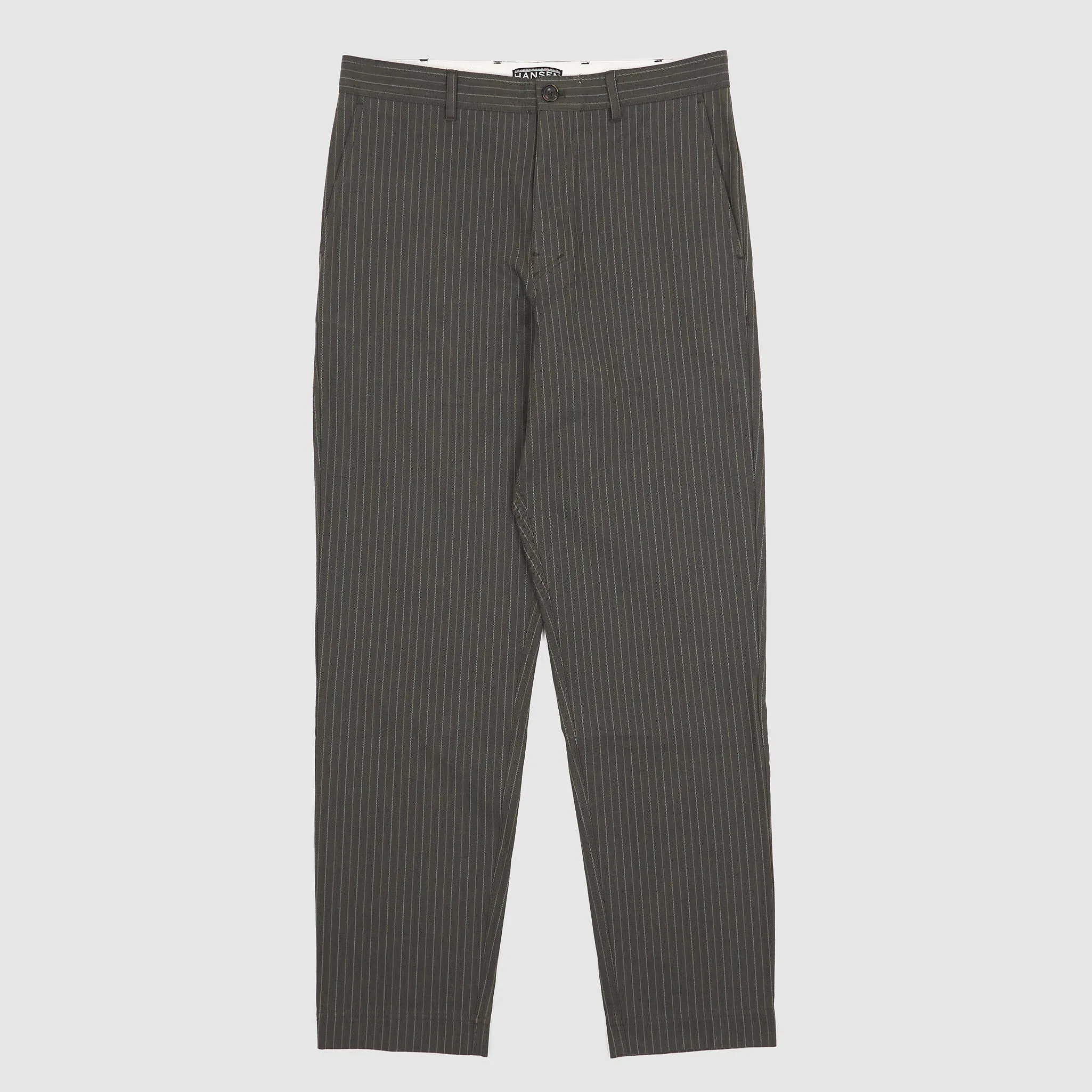 Hansen Loose Fitted Buckle Back Herringbone Pinstripe Cotton Chinos