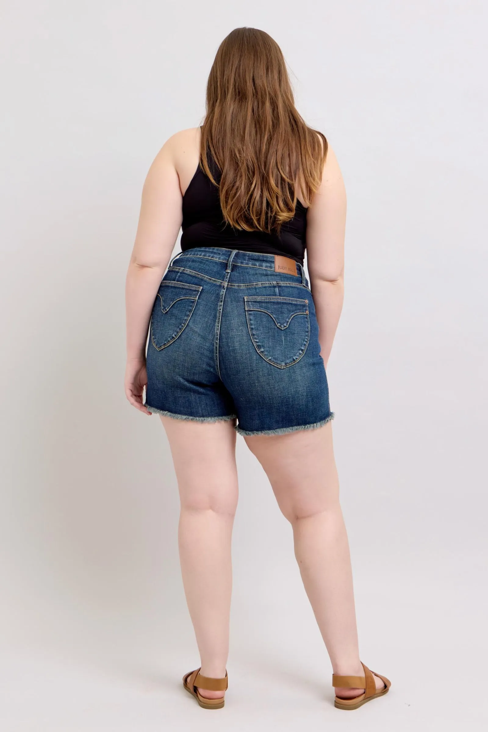Hazel Blues® |  Judy Blue Tummy Control Fray Hem & Shield Back Pockets Denim Shorts