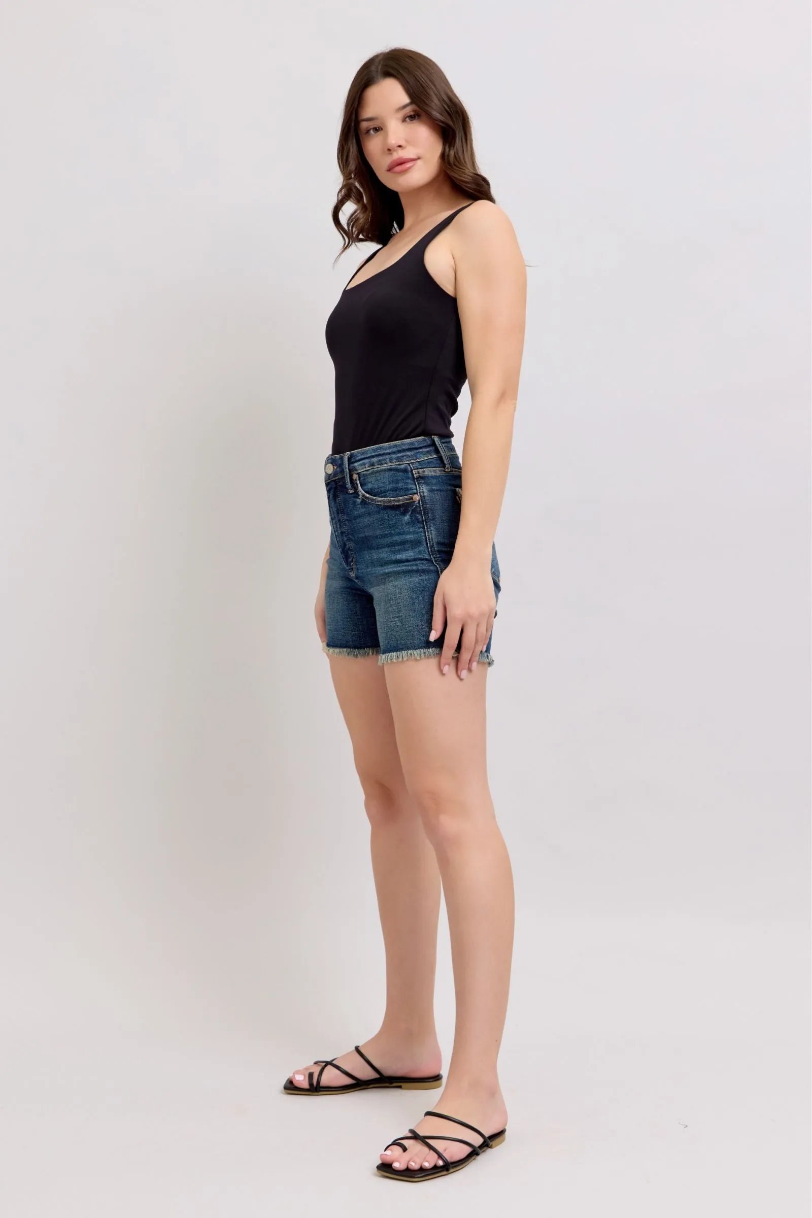 Hazel Blues® |  Judy Blue Tummy Control Fray Hem & Shield Back Pockets Denim Shorts