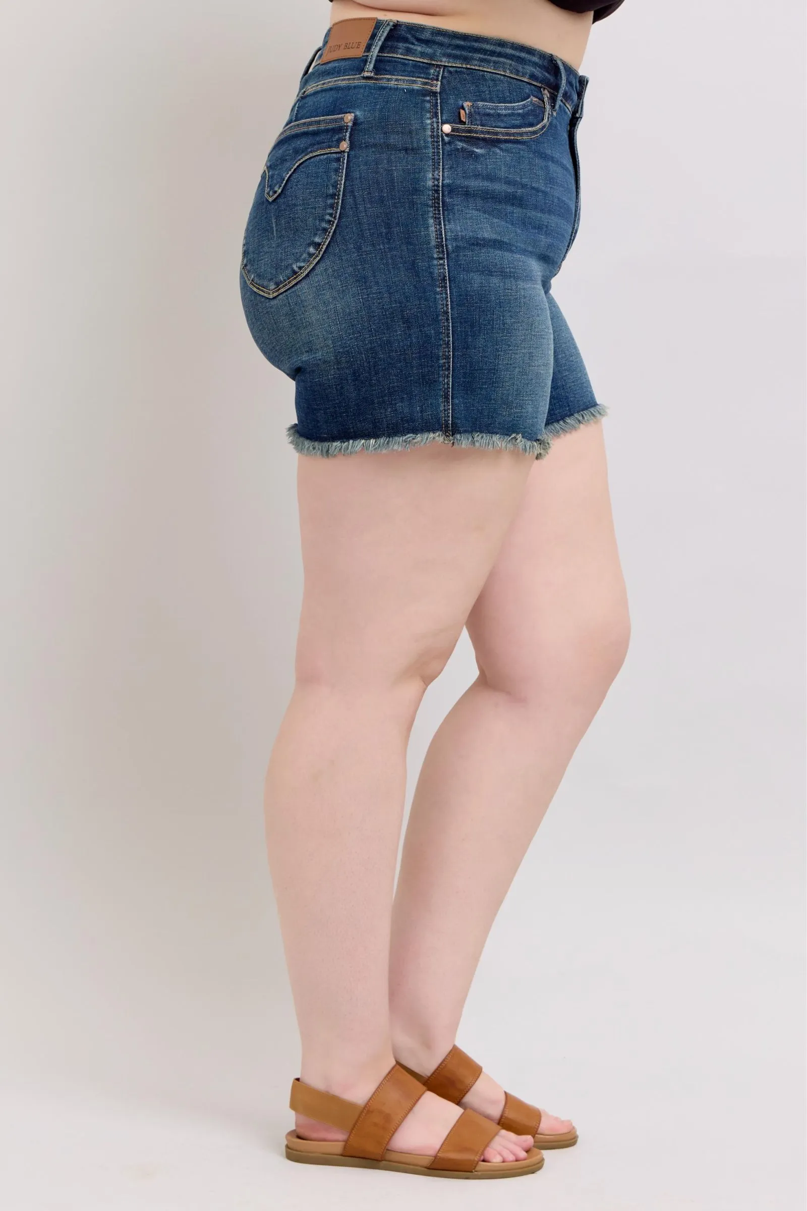Hazel Blues® |  Judy Blue Tummy Control Fray Hem & Shield Back Pockets Denim Shorts