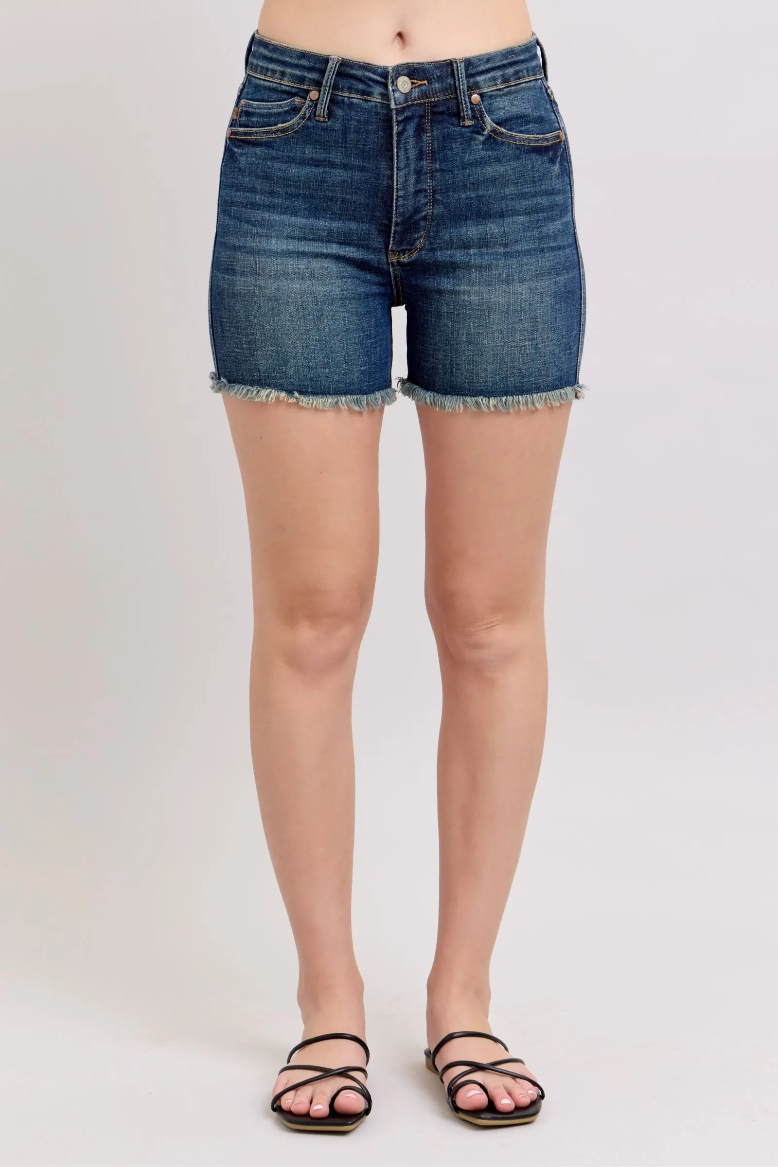 Hazel Blues® |  Judy Blue Tummy Control Fray Hem & Shield Back Pockets Denim Shorts
