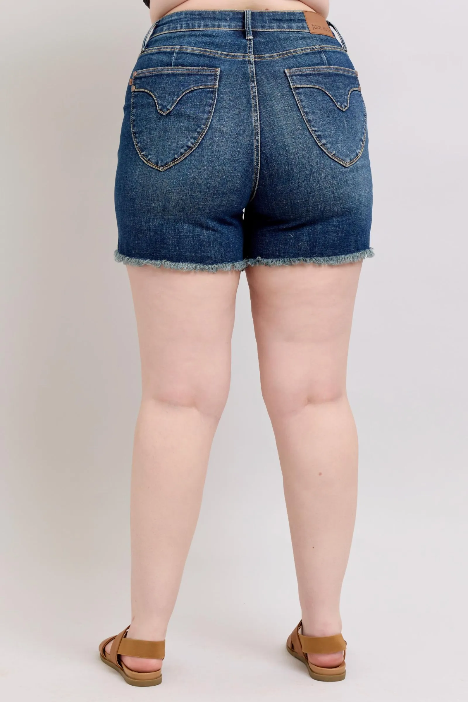 Hazel Blues® |  Judy Blue Tummy Control Fray Hem & Shield Back Pockets Denim Shorts