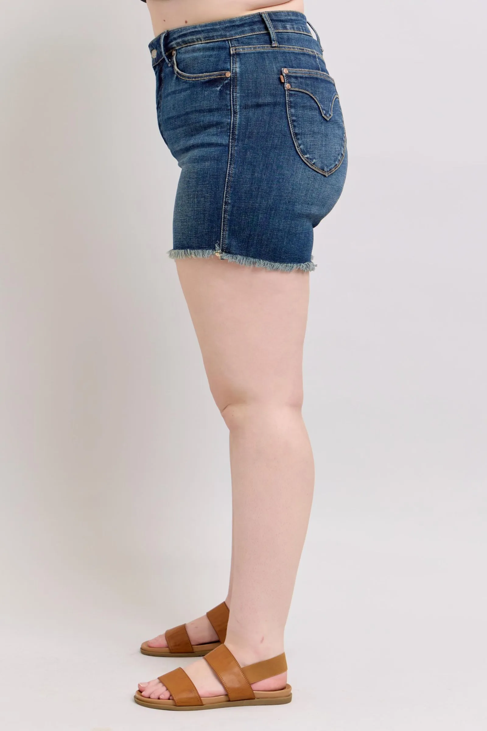 Hazel Blues® |  Judy Blue Tummy Control Fray Hem & Shield Back Pockets Denim Shorts