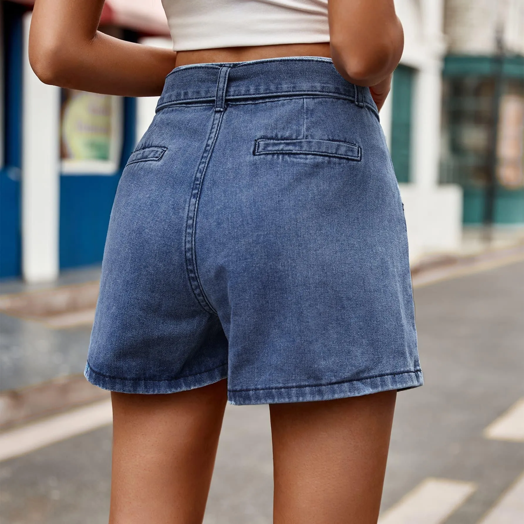 Hazel Blues® |  Tie Belt Denim Shorts with Pockets