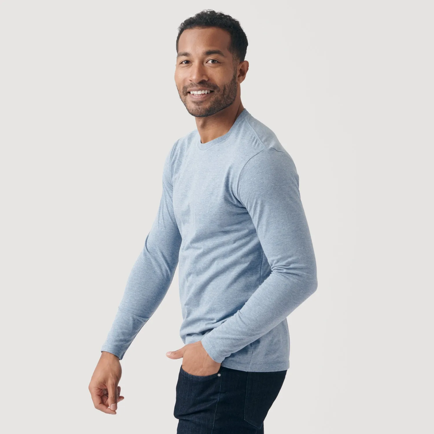 Heather Indigo Long Sleeve Crew Neck Tee