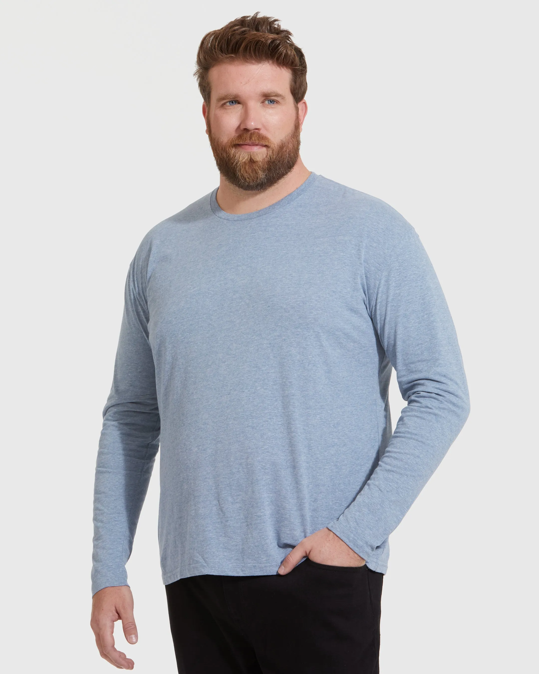 Heather Indigo Long Sleeve Crew Neck Tee