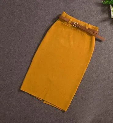 High Quality Skirts Casual Women High Waist Knee-length Knitted Pencil Skirt Elegant slim Long Skirts