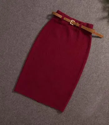 High Quality Skirts Casual Women High Waist Knee-length Knitted Pencil Skirt Elegant slim Long Skirts