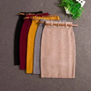 High Quality Skirts Casual Women High Waist Knee-length Knitted Pencil Skirt Elegant slim Long Skirts