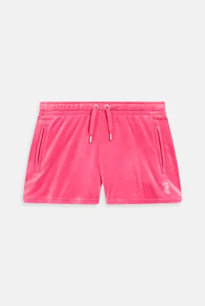 HOT PINK VELOUR DIAMANTÉ TRACK SHORTS