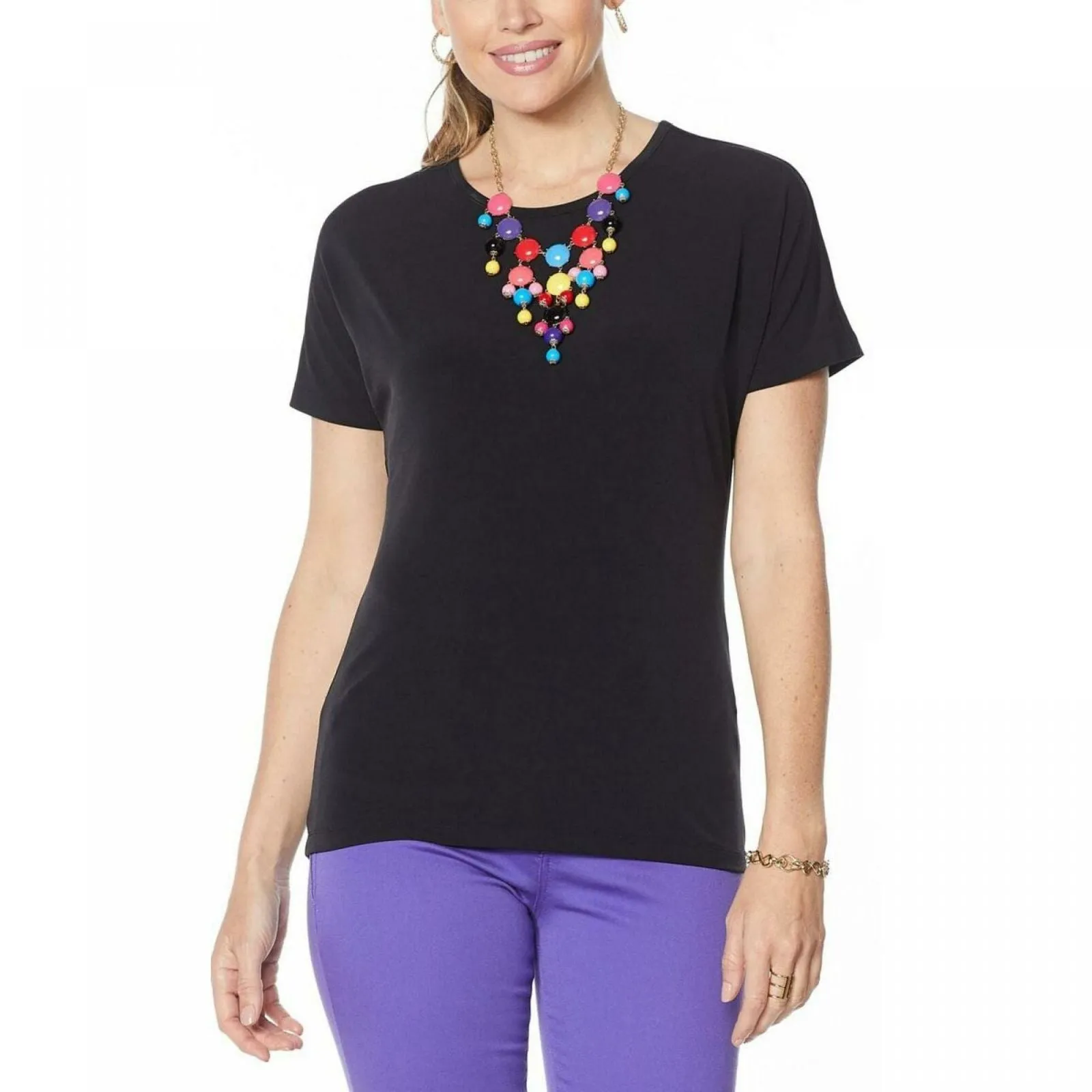 IMAN Women's City Chic Short Sleeve T-Shirt With Necklace