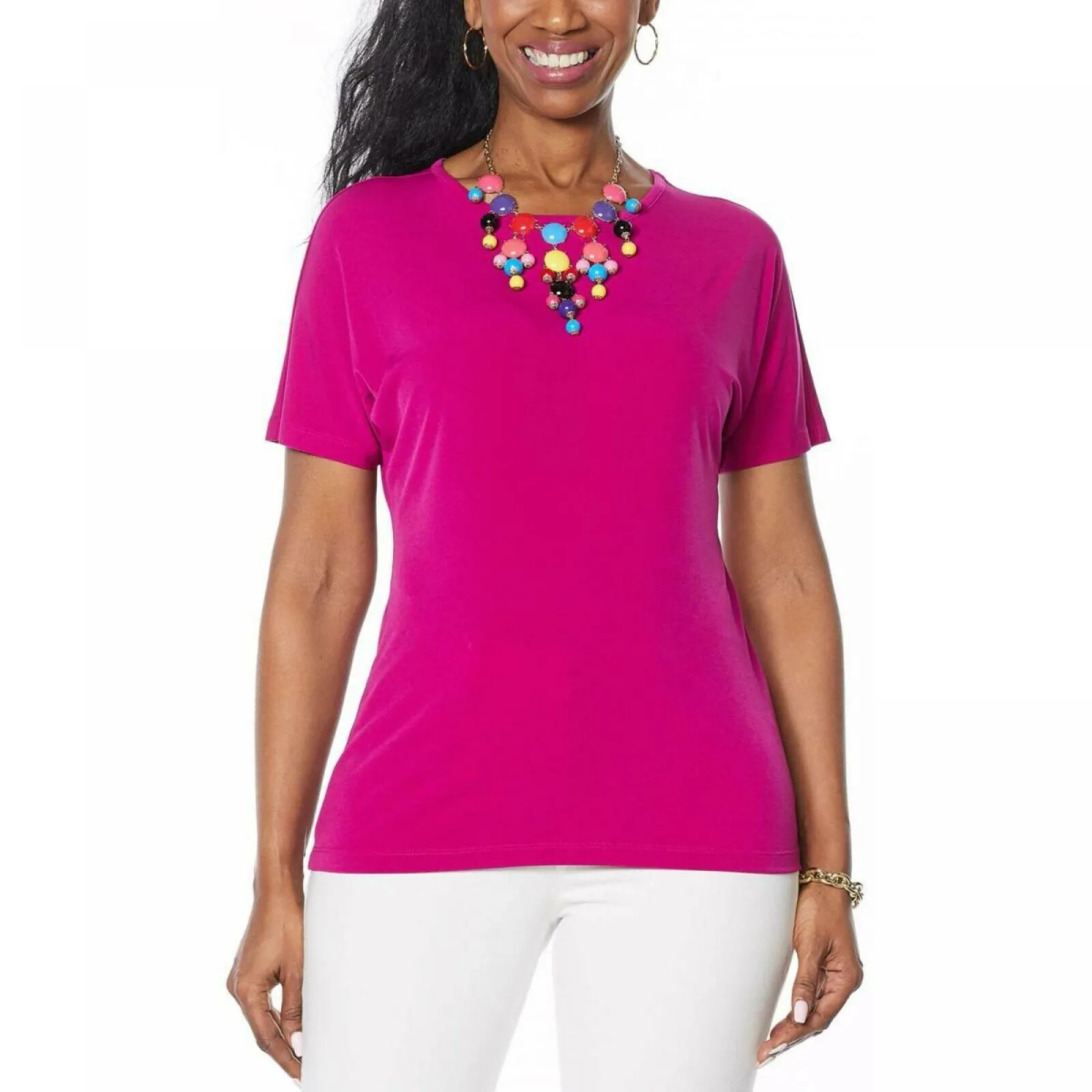 IMAN Women's City Chic Short Sleeve T-Shirt With Necklace