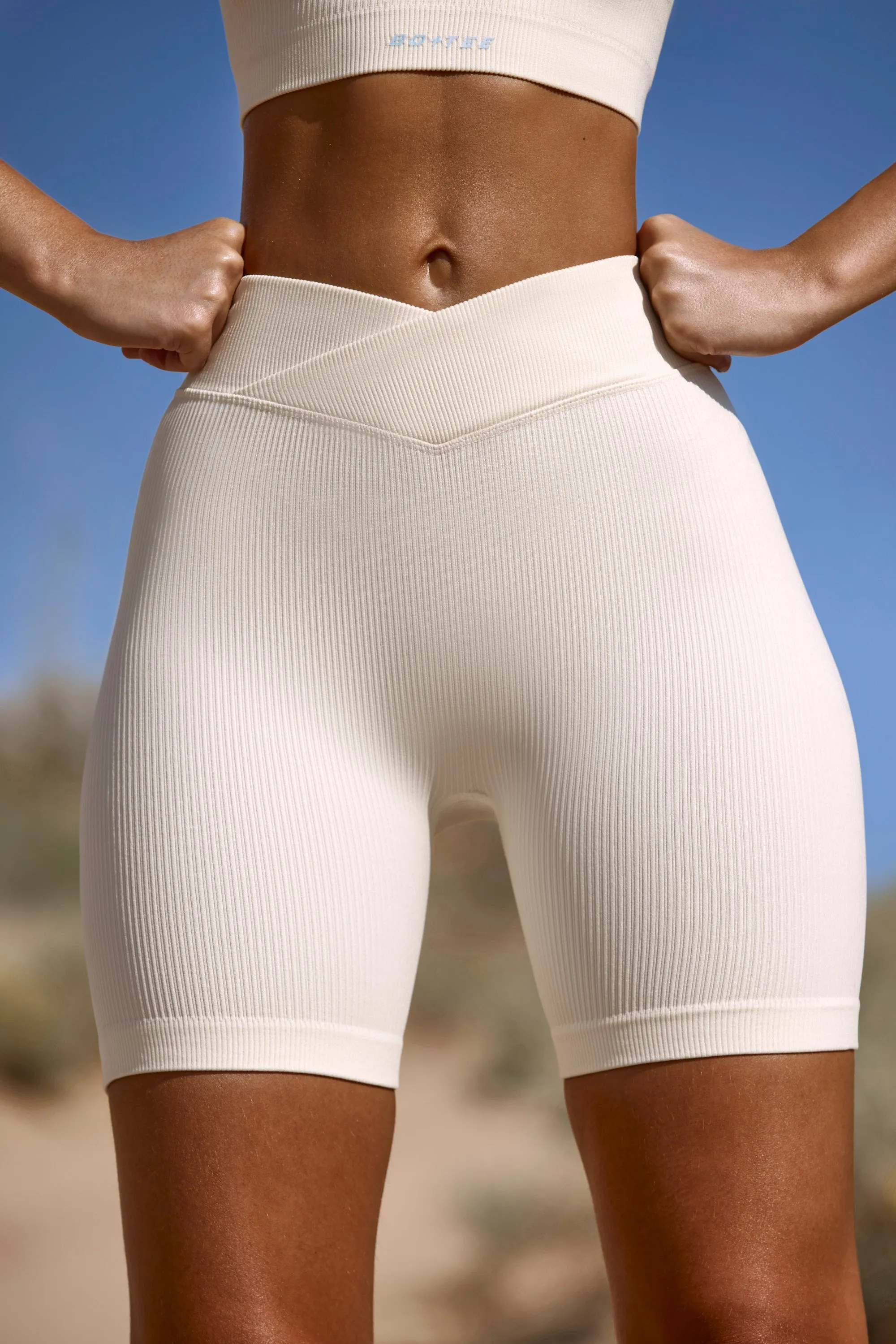 Incentive - High Waist FlexiRib Biker Shorts in Bone