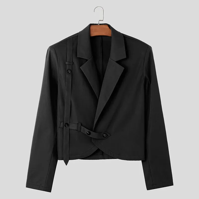INCERUN Tops 2023 Korean Style New Mens Shoulder Pads Solid Cropped Blazer Casual Fashion Hot Sale Long Sleeved Suit Coats S-5XL