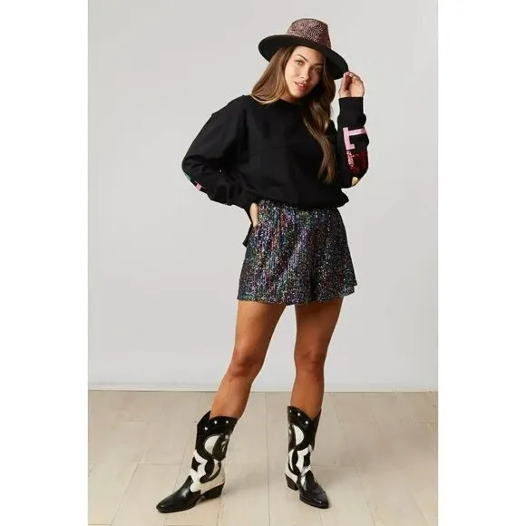 It's a Vibe Sequin Shorts in Black Prism