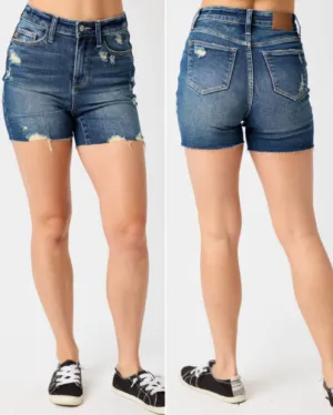 JUDY BLUE DARK BLUE DISTRESSED SHORTS