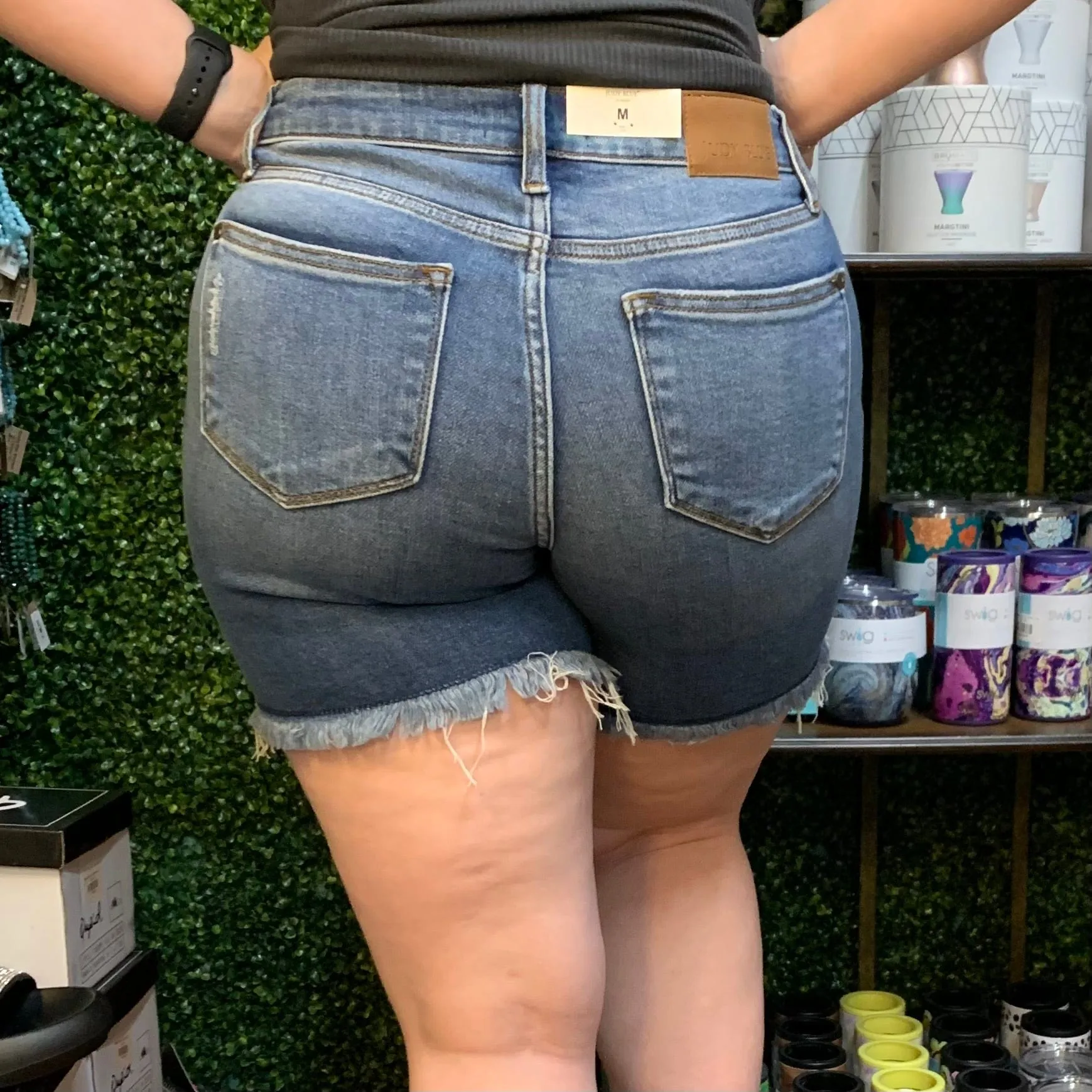 Judy Blue Mid Rise Distressed Hem Shorts