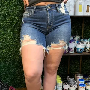 Judy Blue Mid Rise Distressed Hem Shorts