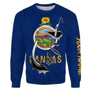 Kansas Flag Fishing Fish hook Custom All over print Sweatshirt, patriotic Fishing Shirts - HPW331
