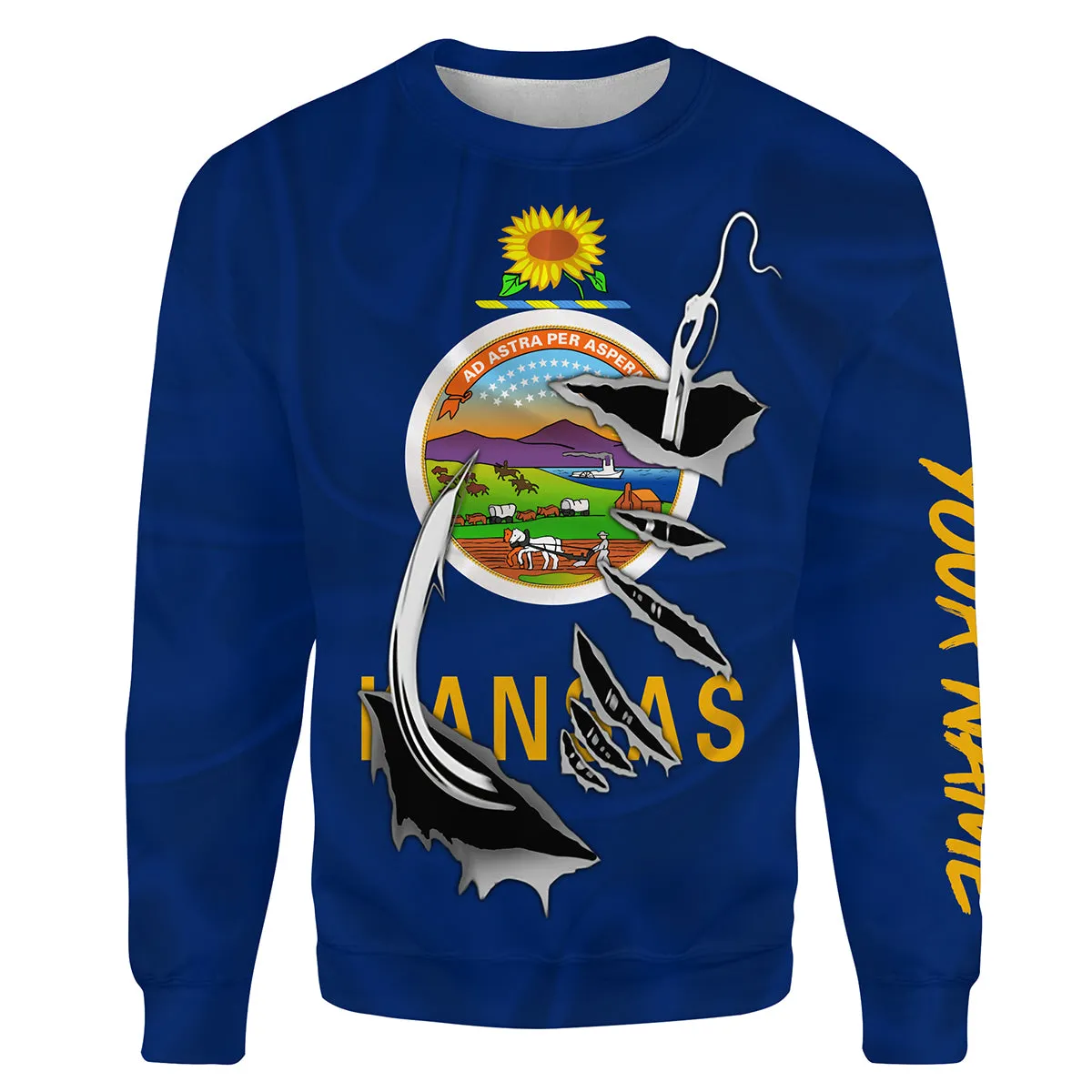 Kansas Flag Fishing Fish hook Custom All over print Sweatshirt, patriotic Fishing Shirts - HPW331