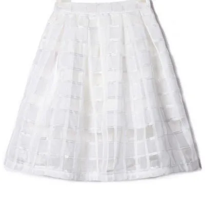Knee-Length Women Skirt Tulle Skirts Womens High Waist Pleated Midi Skirts Organza Saia Feminino Tutu Skirt White/Black
