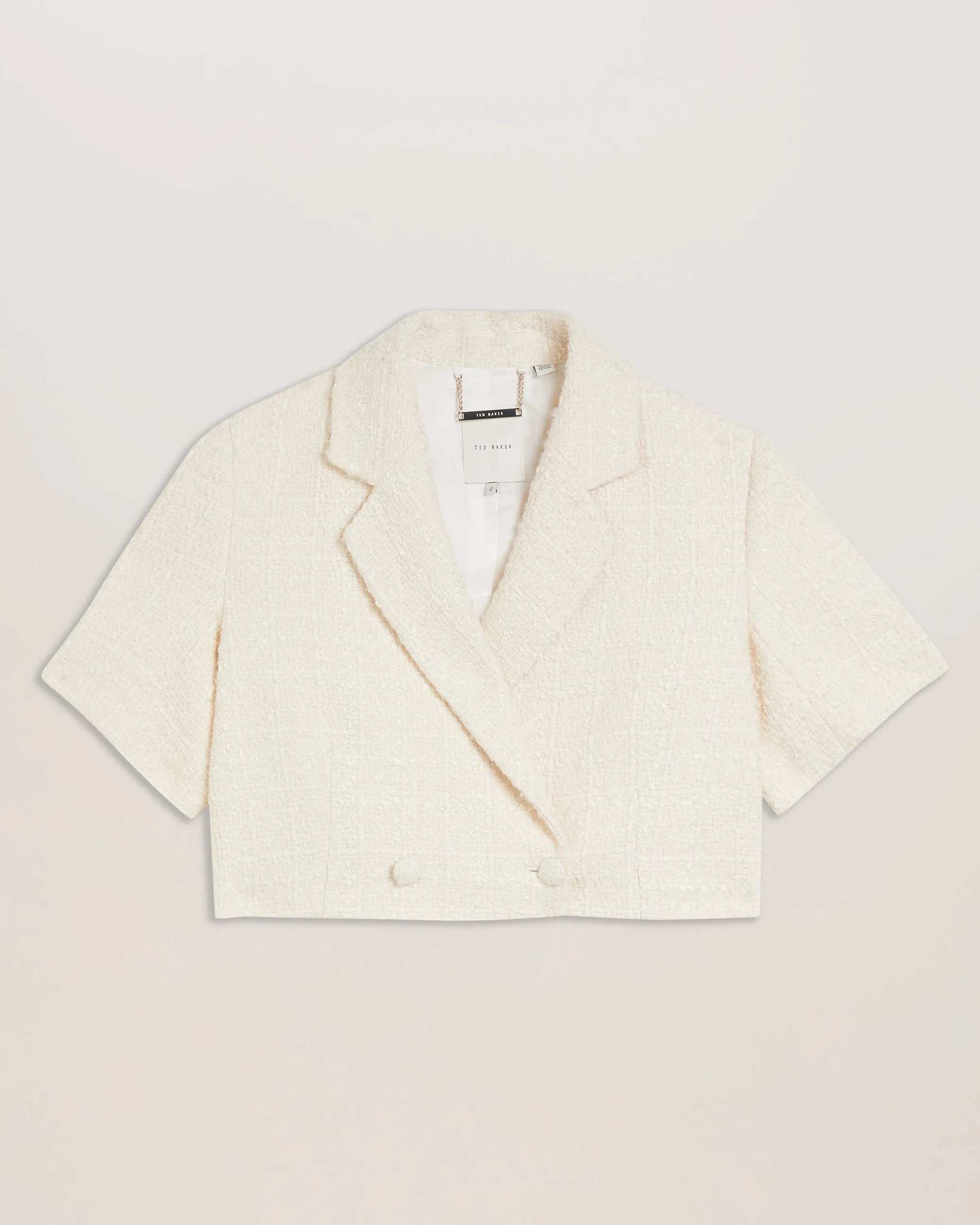 Komac Short-Sleeve Cropped Boucle Blazer Ivory