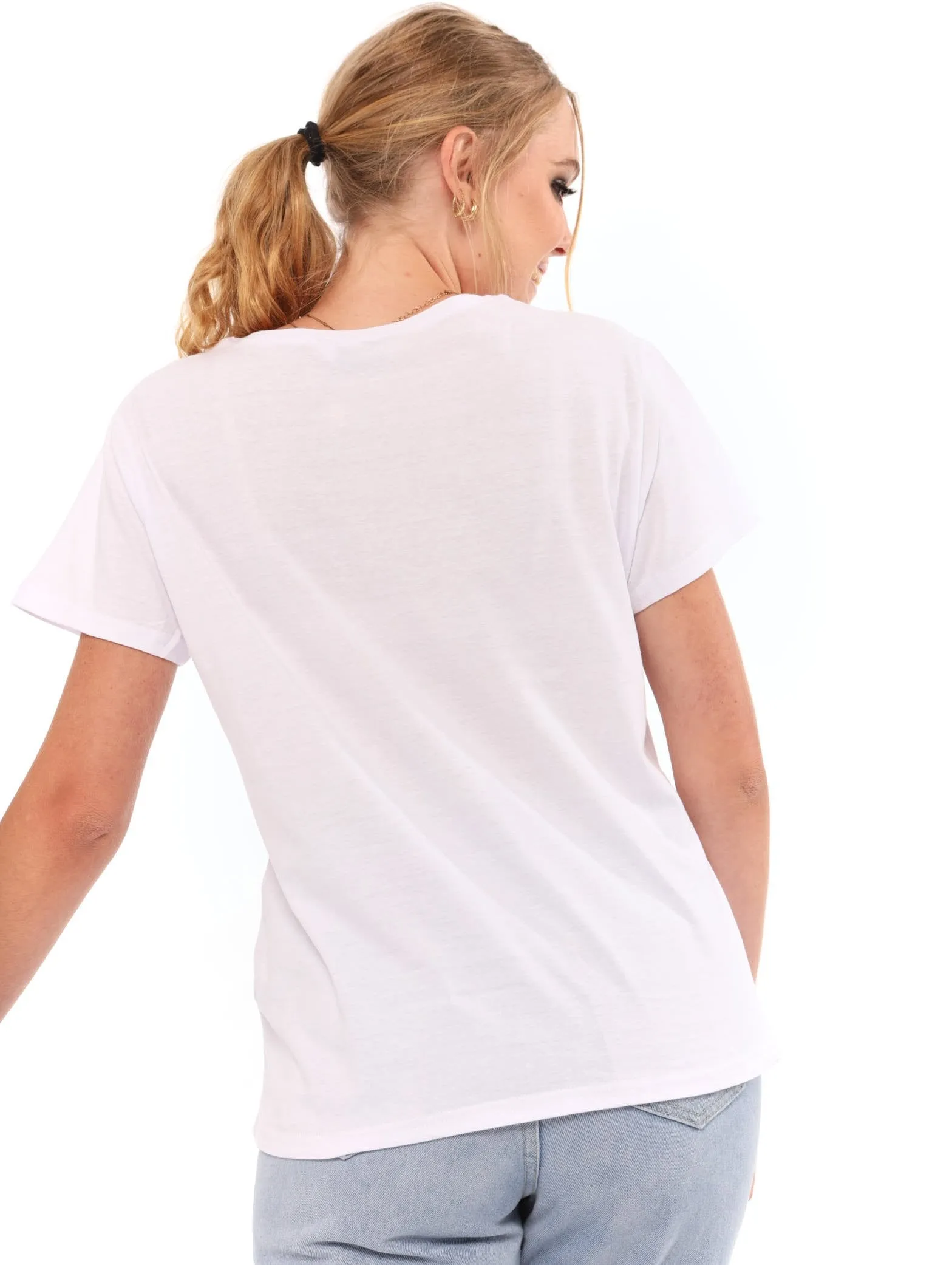 Ladies Fitted Floral Wreath Tee - White