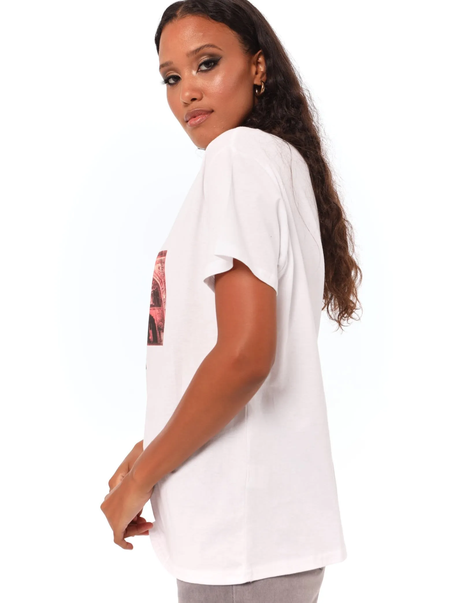 Ladies Fitted Photo Stay Strong Tee - White