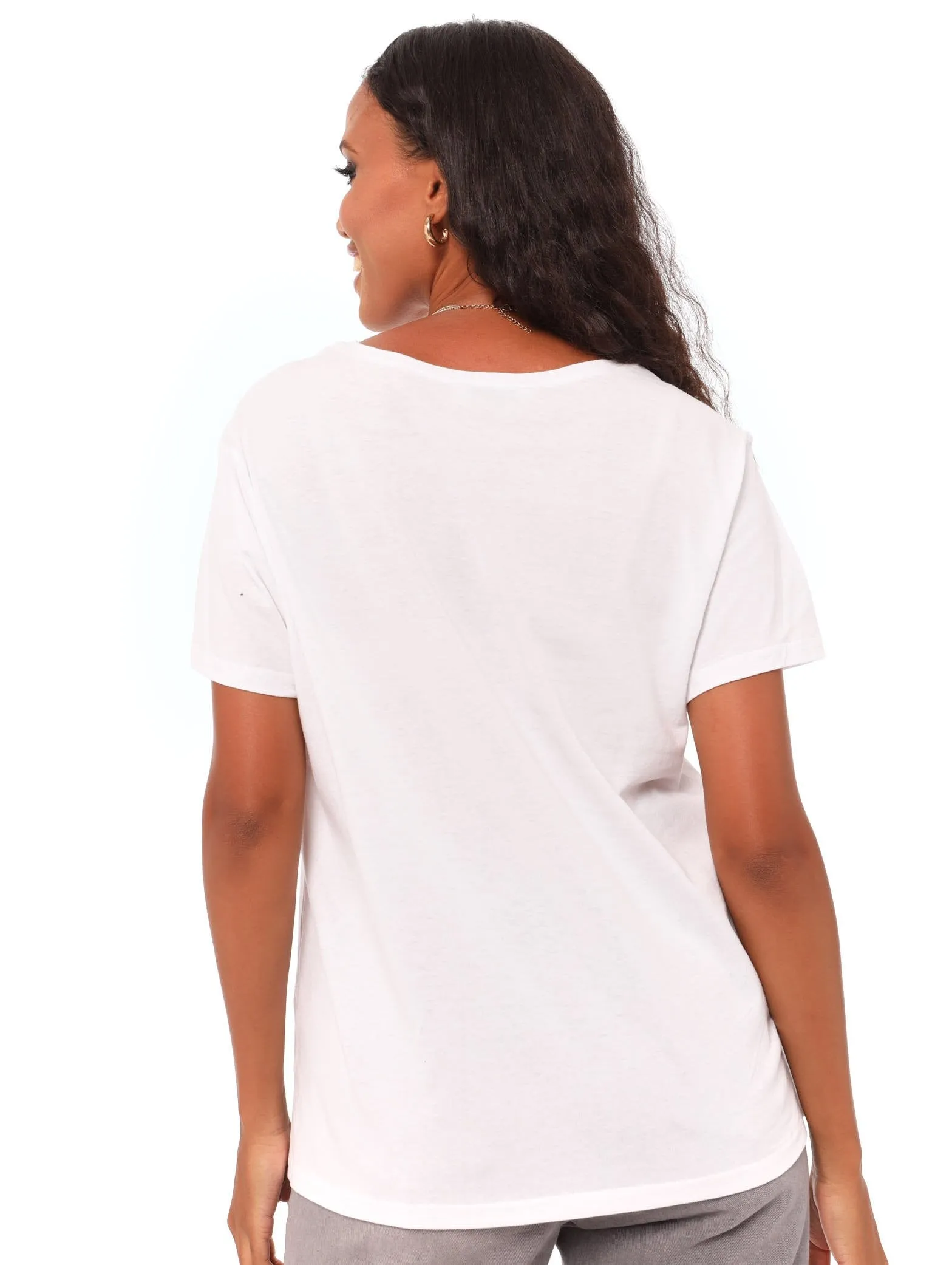 Ladies Fitted Photo Stay Strong Tee - White
