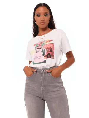 Ladies Fitted Photo Stay Strong Tee - White