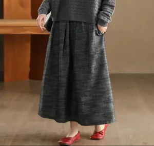 Ladies Spring Vintage Breathable Cotton Linen A-Line Skirts
