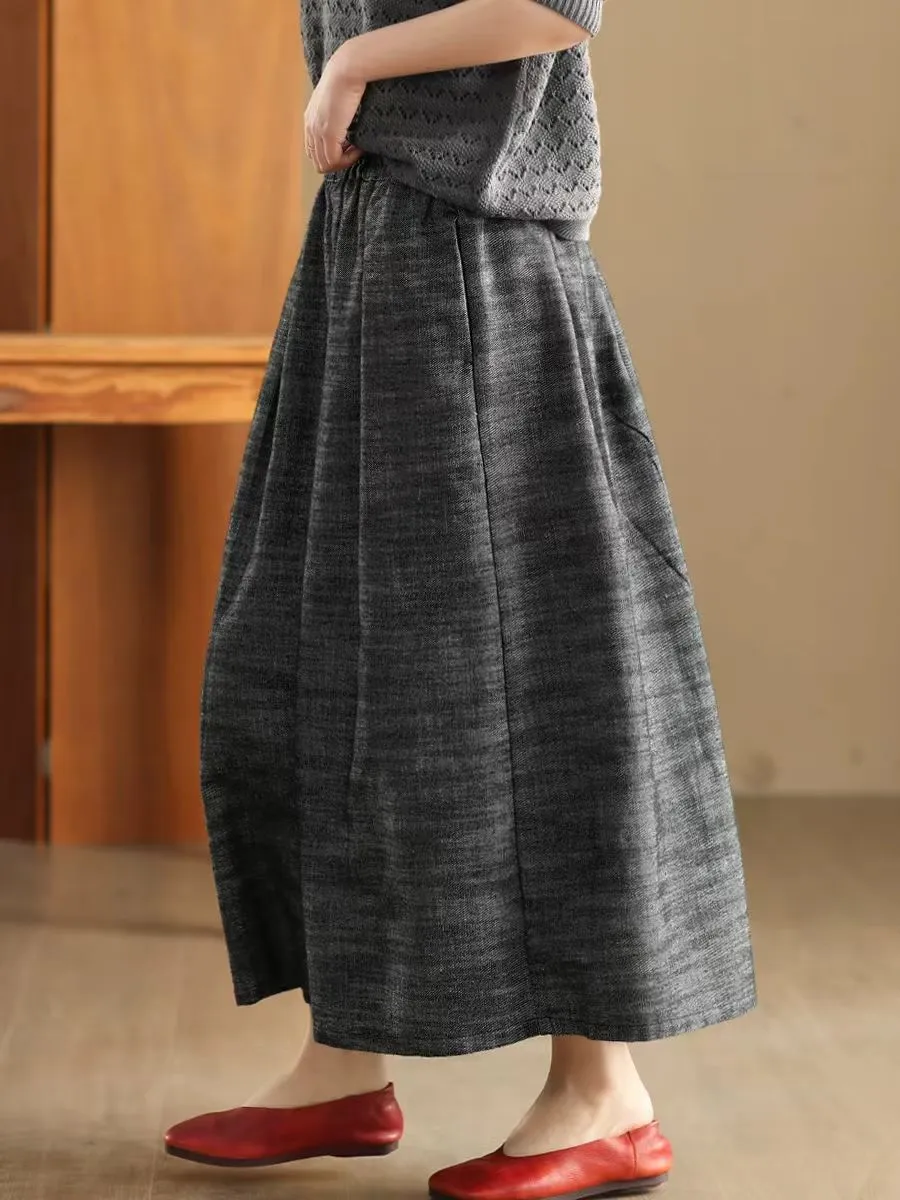 Ladies Spring Vintage Breathable Cotton Linen A-Line Skirts