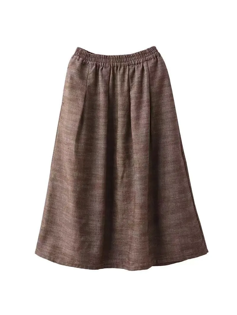 Ladies Spring Vintage Breathable Cotton Linen A-Line Skirts