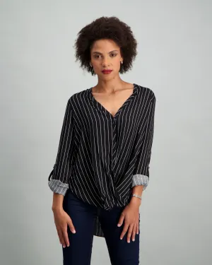 Ladies Strip Knot Shirt Blouse - Black/White
