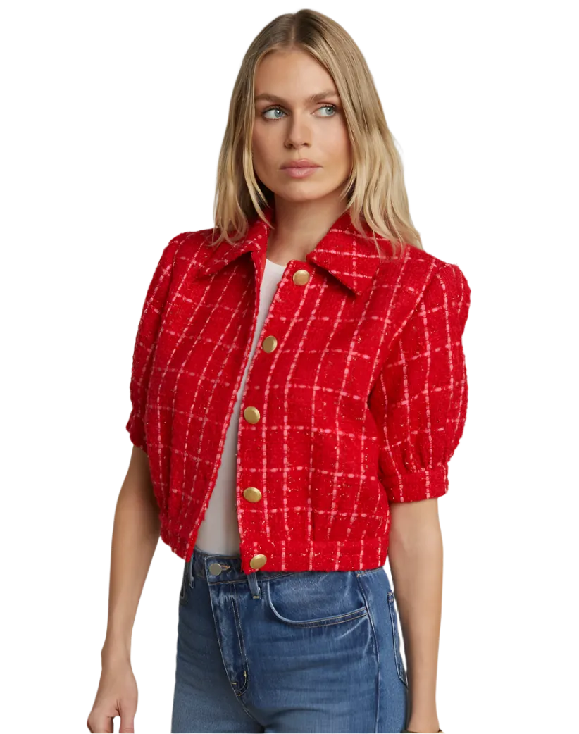 L'Agence - Cove Cropped Tweed Jacket - Red/Pink Plaid