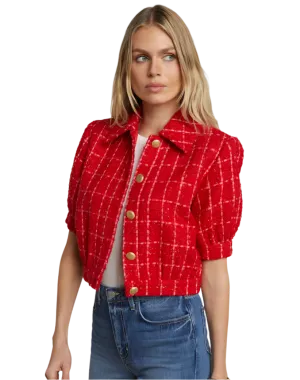 L'Agence - Cove Cropped Tweed Jacket - Red/Pink Plaid