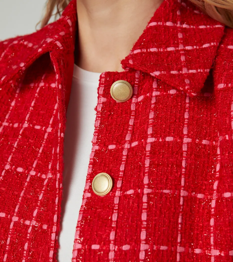 L'Agence - Cove Cropped Tweed Jacket - Red/Pink Plaid