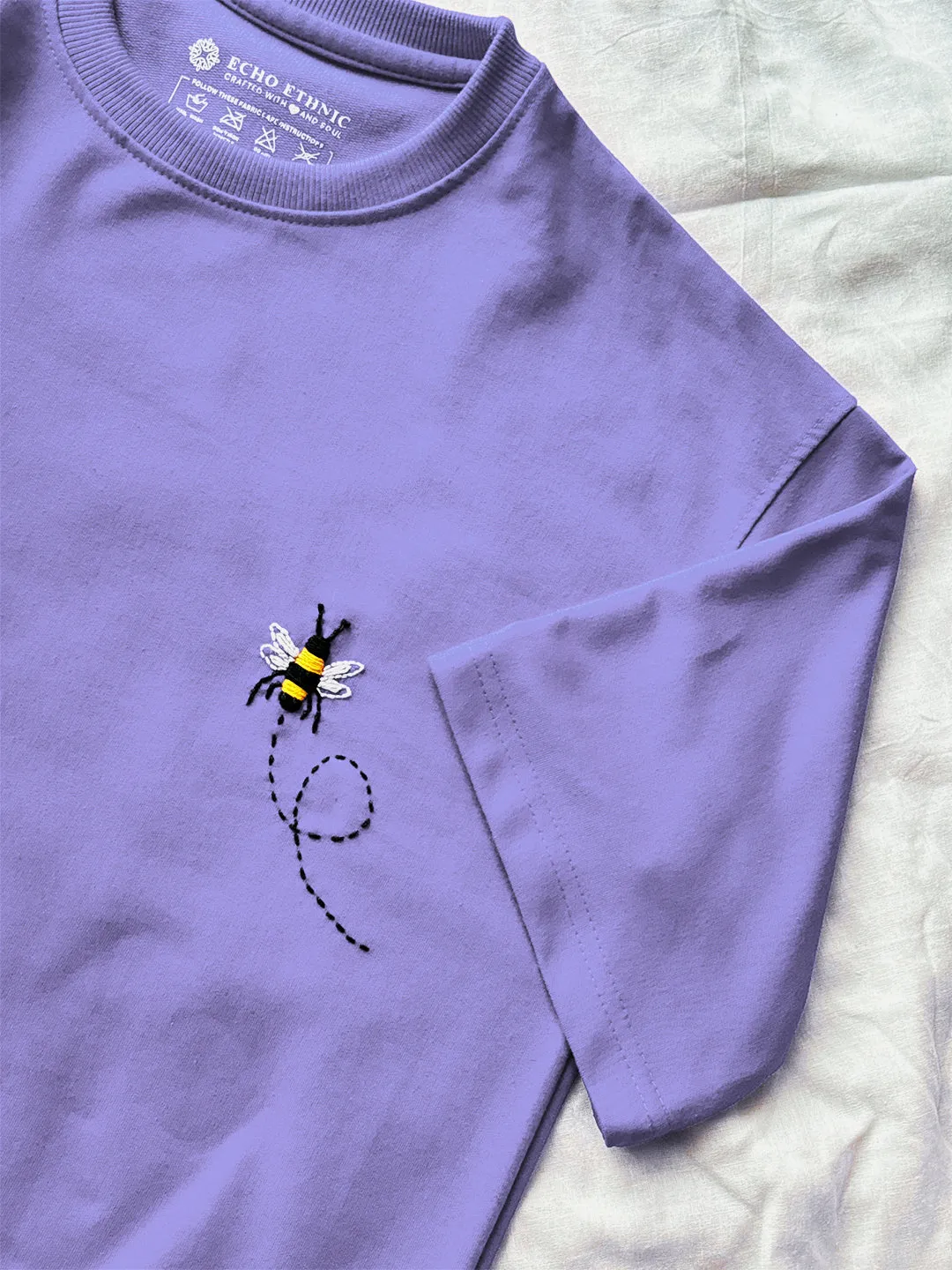 Lavender - Unisex Hand Embroidered Oversize T-Shirt