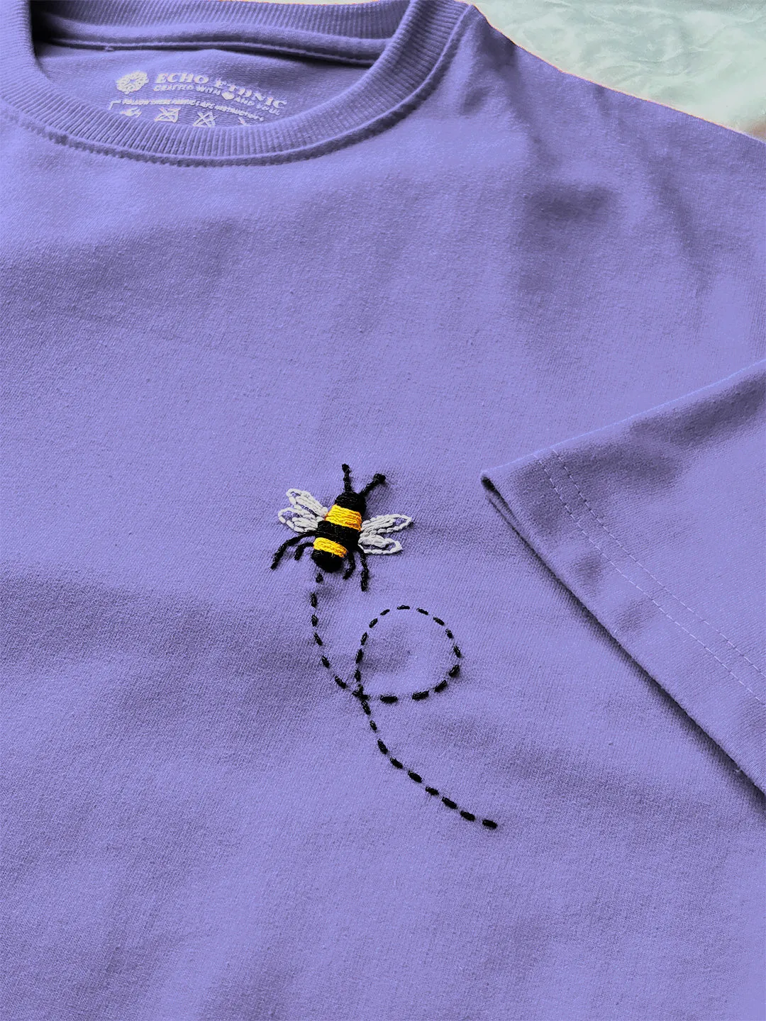 Lavender - Unisex Hand Embroidered Oversize T-Shirt