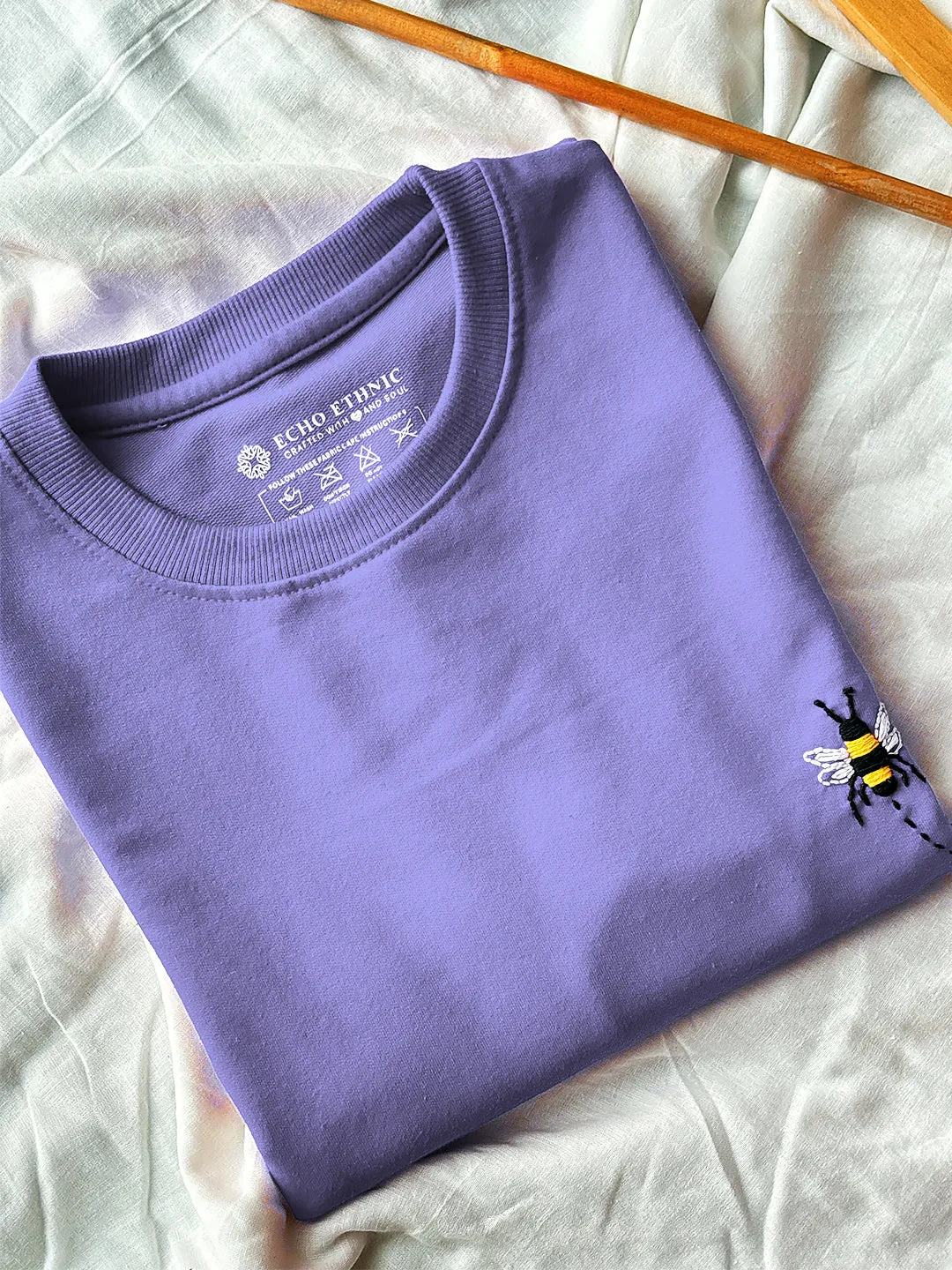 Lavender - Unisex Hand Embroidered Oversize T-Shirt