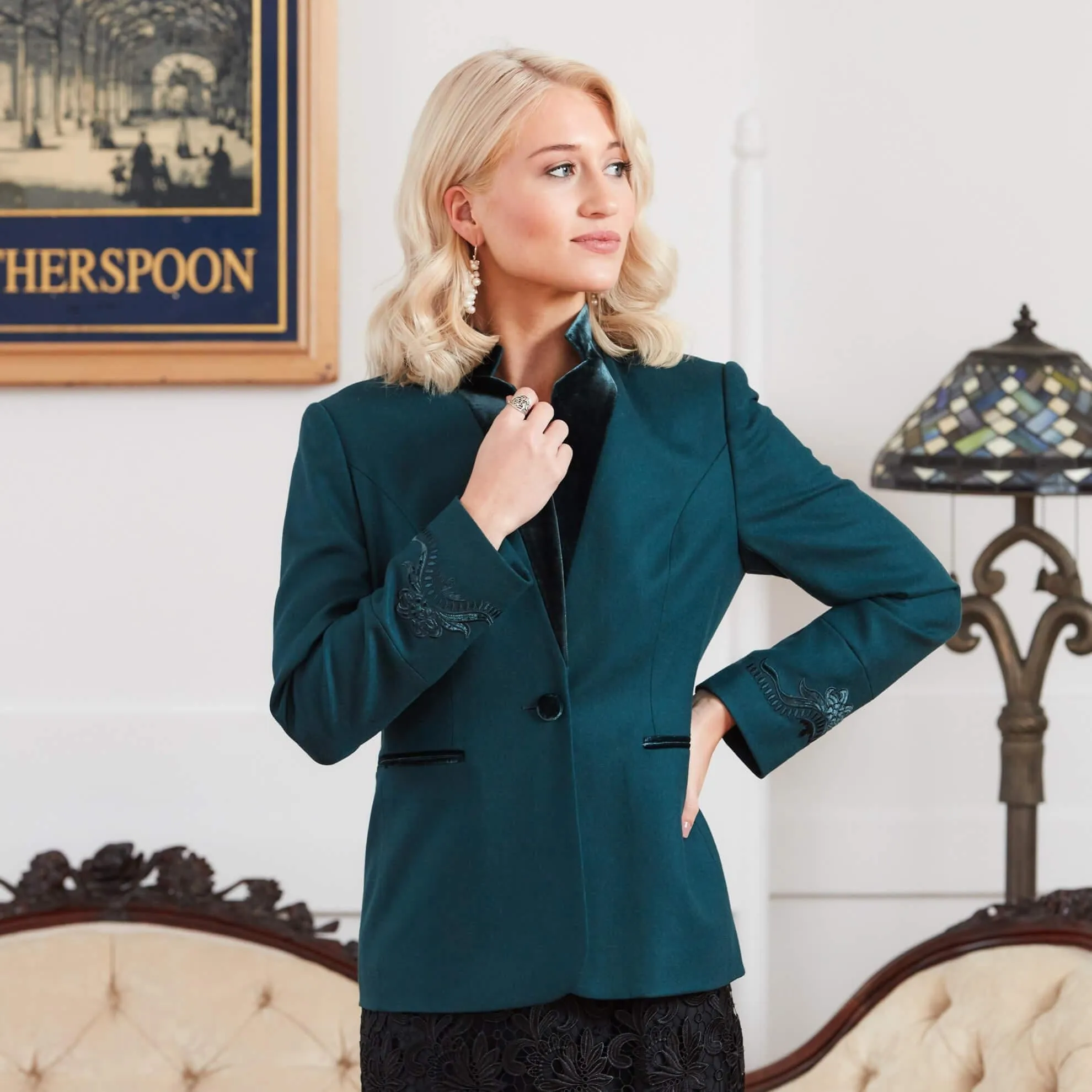 LC Velvet-Trimmed Blazer