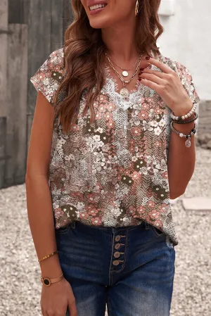 Leopard Scalloped V-Neck Short Sleeve Top