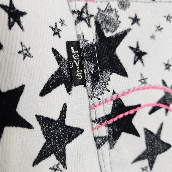 Levi's Denim Shorty Shorts Womens Size 11 White Black Stars Neon Pink Trim
