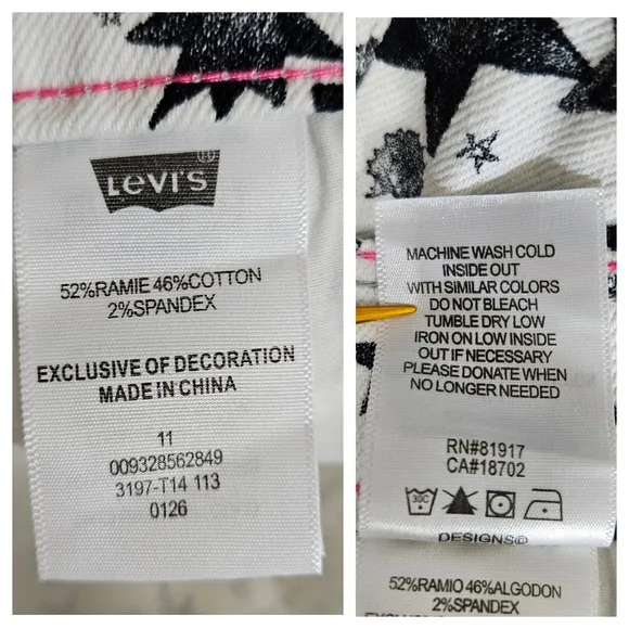 Levi's Denim Shorty Shorts Womens Size 11 White Black Stars Neon Pink Trim