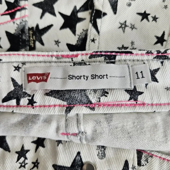 Levi's Denim Shorty Shorts Womens Size 11 White Black Stars Neon Pink Trim