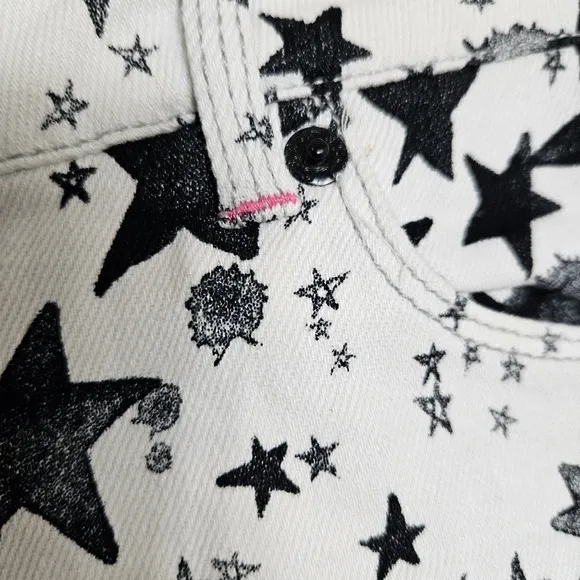 Levi's Denim Shorty Shorts Womens Size 11 White Black Stars Neon Pink Trim